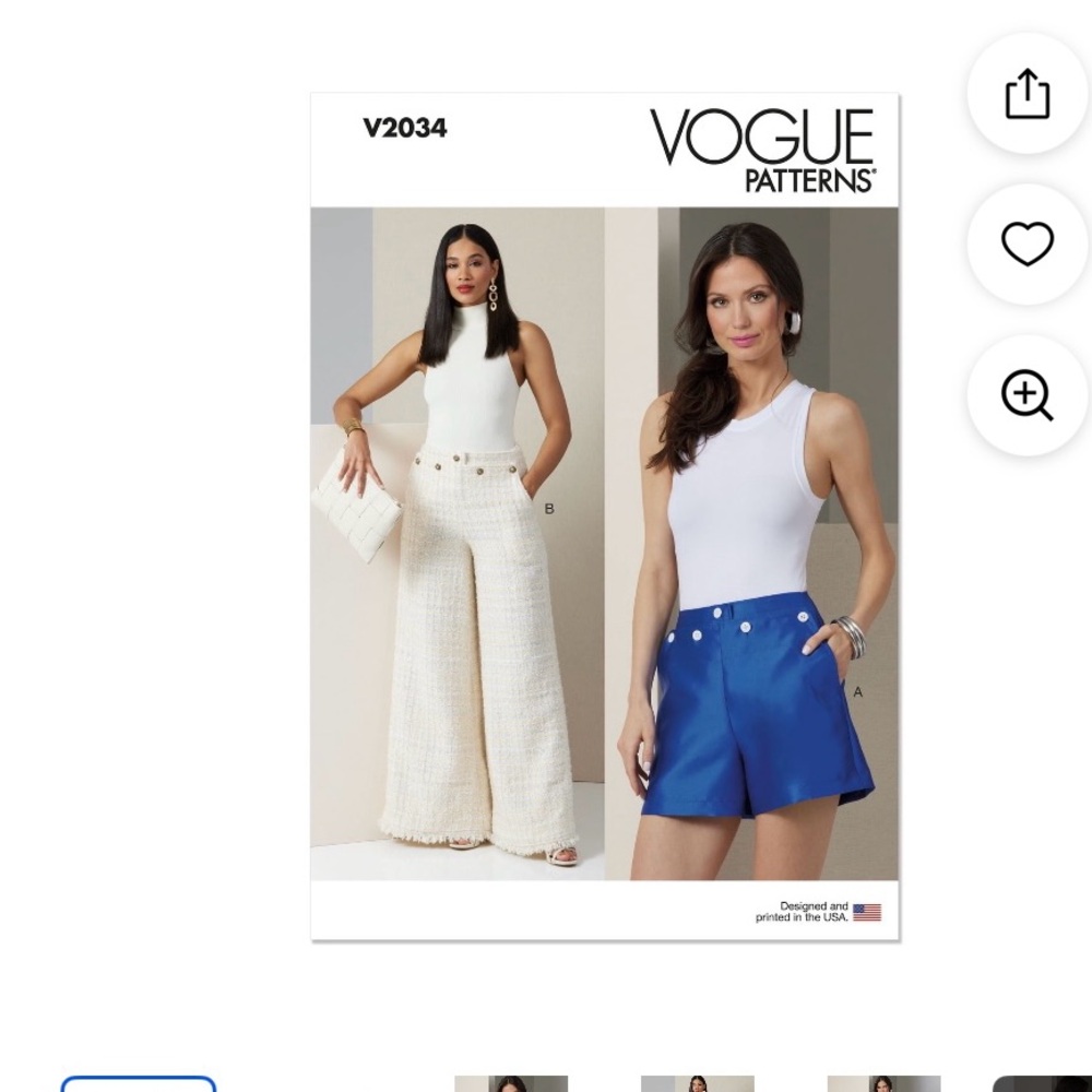 Vogue V2034 Size Y5 Misses Shorts & Pants Sewing Pattern Brand New Uncut